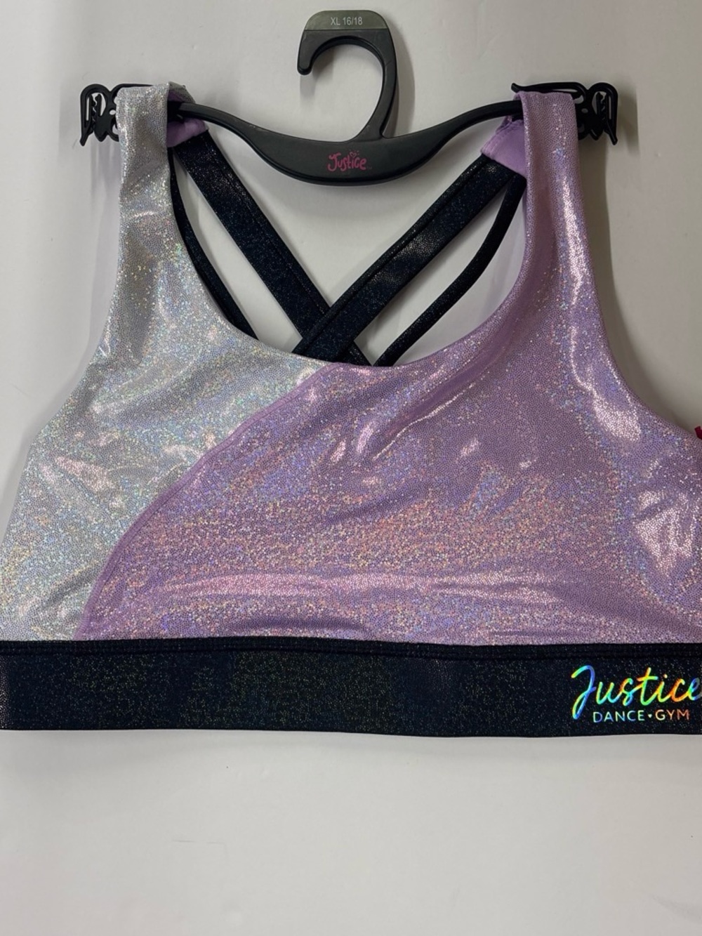 Justice Shimmery Lilac and Silver Crisscross Sports Bralette